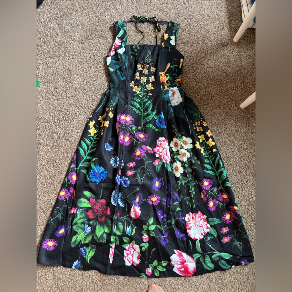 Nwt Elegant Floral Maxi Dress In Black And Multicolor